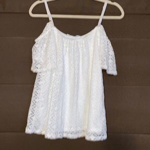 White medium off the shoulder shirt